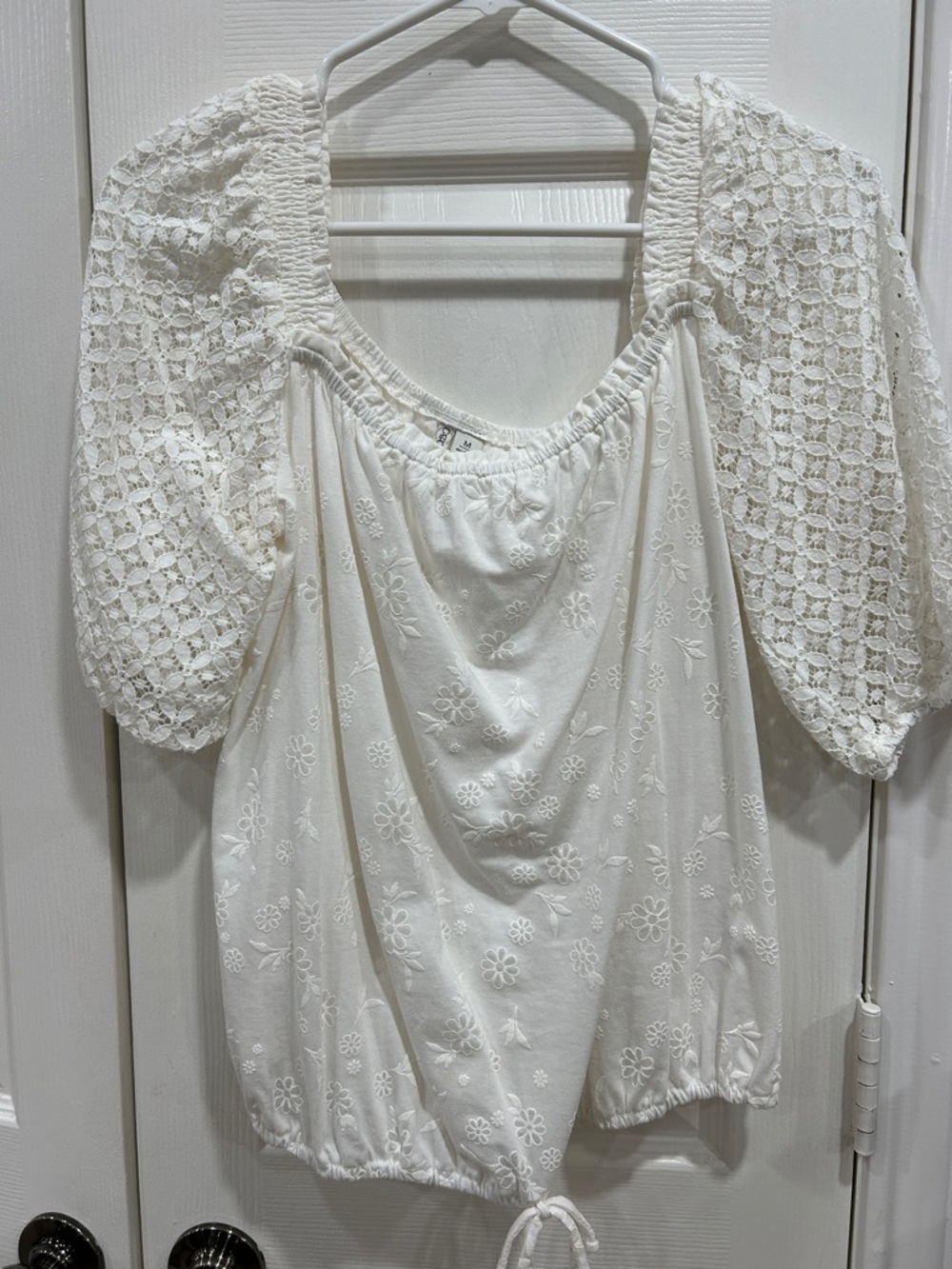 Cato White Embroidered Peasant Blouse